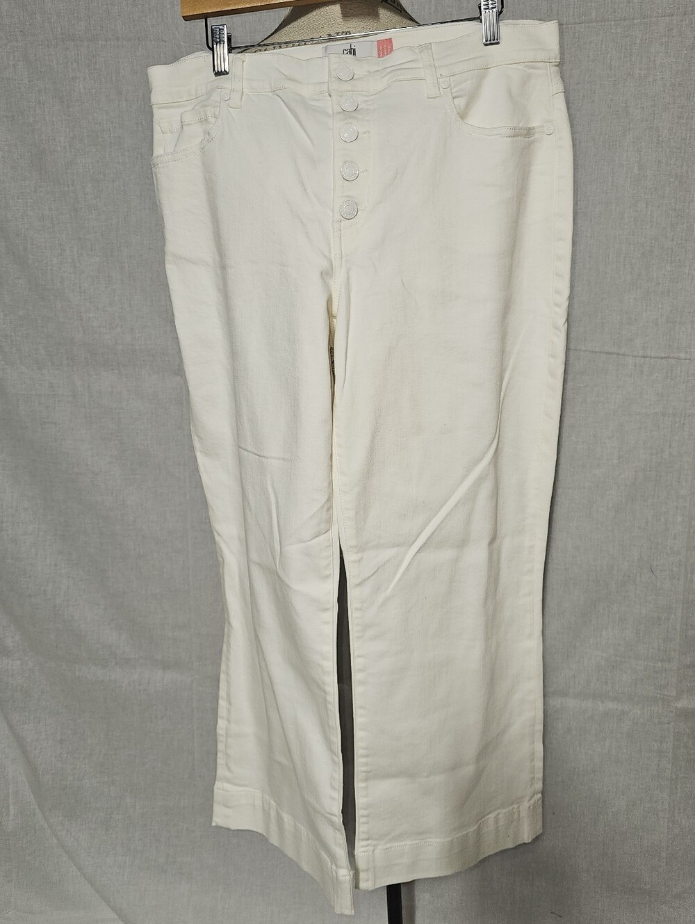 CAbi White Wide-Leg Button-Front Jeans